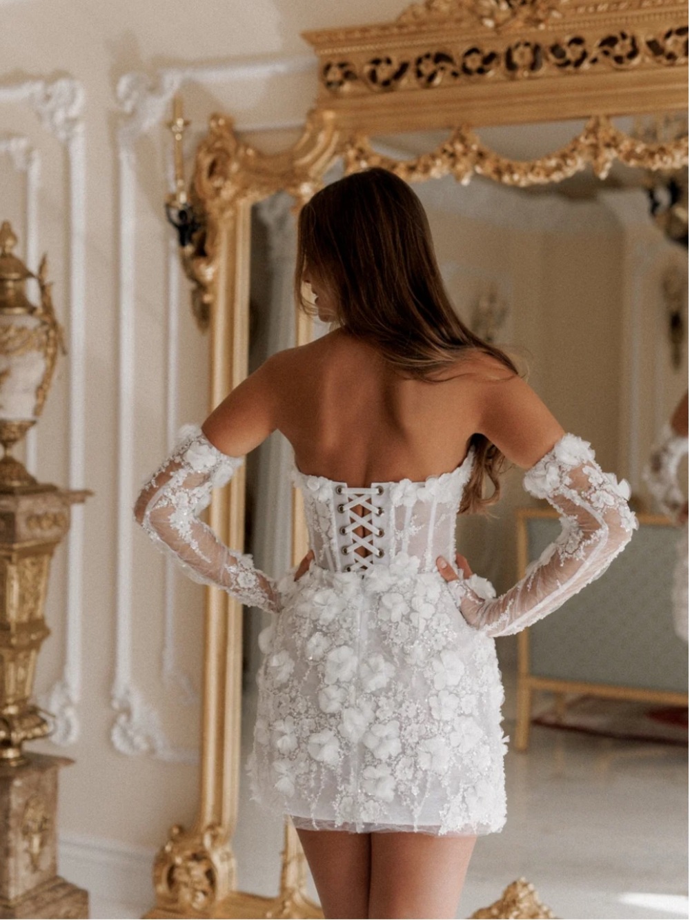 Rosie Etienne Isabelle Strapless White Floral Mini Bridal Dress & Gloves Size 6 - Picture 4 of 16